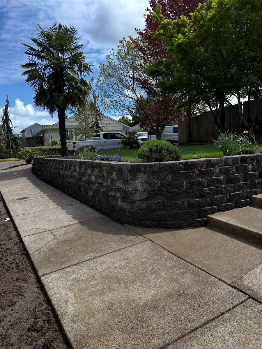 Retaining wall and sidewalk, after cleaning